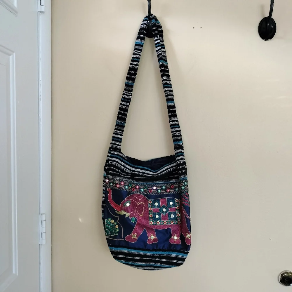 Traditional Indian style embroidered Elephant crossbody Bag artsy boho Colorful